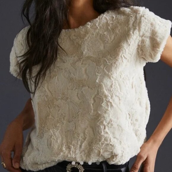 Anthropologie Faux Fur Short Sleeve top - Picture 1 of 3